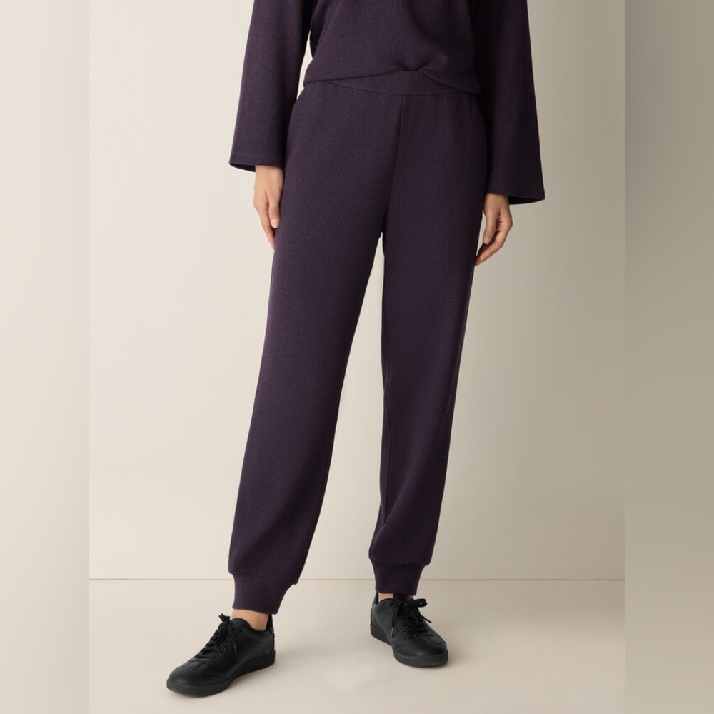 NWT EILEEN FISHER Waffle Cotton Blend Doubleknit Jogger Pant in Aubergine